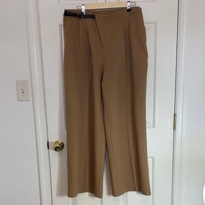 NWT Cider Womens tan pleated wide leg dress pants faux belt Size XL
